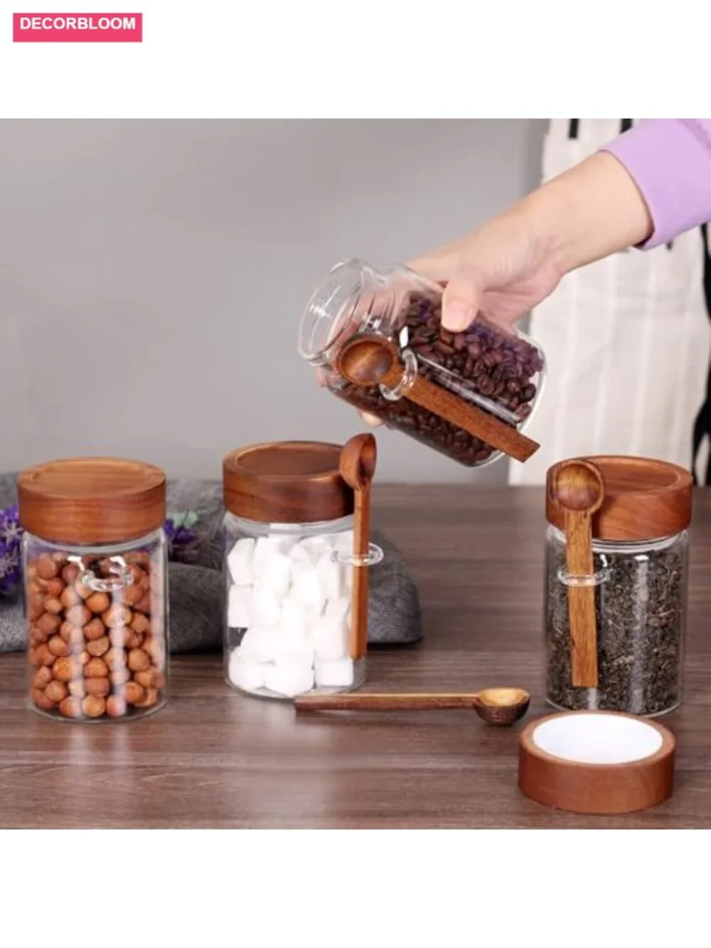Loose Leaf Tea Storage Canister Set of 4 16oz Glass Jars with Wooden Lids &